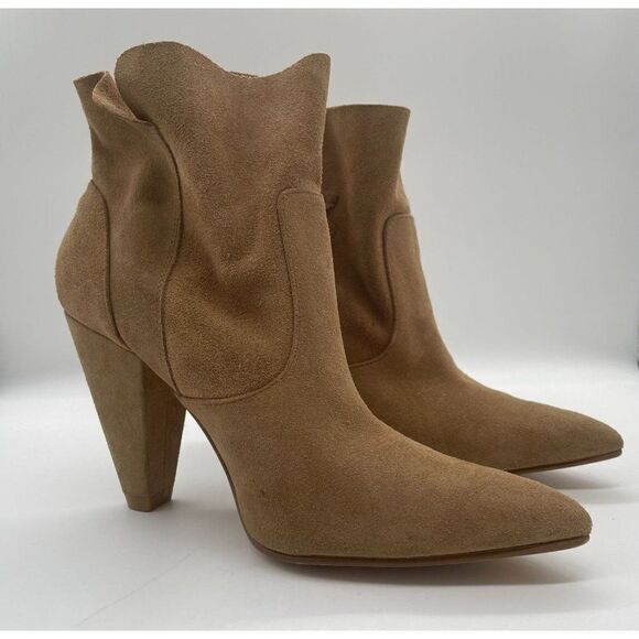 Zara Western Boots Suede Tan Ankle Point Toe Womens Sz US 8.5 Old Money Minimal - Picture 4 of 15